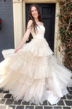 Load image into Gallery viewer, Trendy A Line Strapless Apricot Long Prom Dress with Ruffles