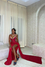 Load image into Gallery viewer, Hot Mermaid Spaghetti Straps Red Long Party Dress with Beading