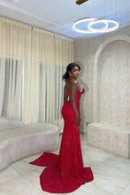 Load image into Gallery viewer, Hot Mermaid Spaghetti Straps Red Long Party Dress with Beading