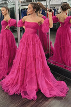 Load image into Gallery viewer, Stunning A Line Strapless Fuchsia Corset Prom Dress with Sweep Train