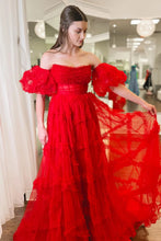 Load image into Gallery viewer, Stunning A Line Strapless Fuchsia Corset Prom Dress with Sweep Train