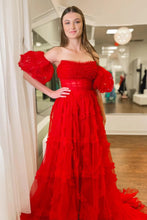 Load image into Gallery viewer, Stunning A Line Strapless Fuchsia Corset Prom Dress with Sweep Train