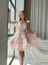 Load image into Gallery viewer, Charming A Line Spaghetti Straps Pink Short Homecoming Dress with Appliques