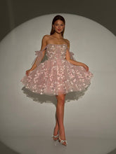 Load image into Gallery viewer, Charming A Line Spaghetti Straps Pink Short Homecoming Dress with Appliques