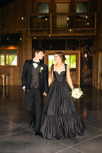 Load image into Gallery viewer, Cute Black A-Line Satin Tie Straps Long Prom Dress