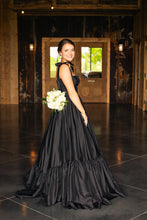 Load image into Gallery viewer, Cute Black A-Line Satin Tie Straps Long Prom Dress