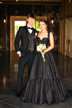 Load image into Gallery viewer, Cute Black A-Line Satin Tie Straps Long Prom Dress
