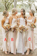 Load image into Gallery viewer, Simple Halter Neck/Spaghetti Straps/ Champagne Long Bridesmaid Dress