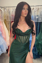Load image into Gallery viewer, Stunning Mermaid Spaghetti Straps Dark Green Corset Prom Dress with Beading