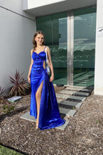 Load image into Gallery viewer, Trendy Mermaid Spaghetti Straps Royal Blue Long Prom Dress with Split Front
