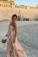 Load image into Gallery viewer, Chic A Line Halter Neck Pink Long Prom Dress with Ruffles