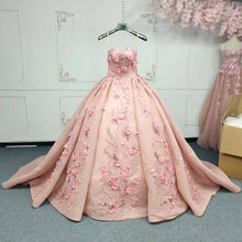 Load image into Gallery viewer, Gorgeous A Line Sweetheart Pink Ball Gown Quinceanera Dress with Appliques Flowers
