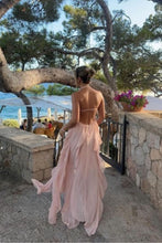 Load image into Gallery viewer, Chic A Line Halter Neck Pink Long Prom Dress with Ruffles