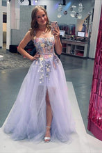 Load image into Gallery viewer, Beauty A Line Spaghetti Straps Lilac Corset Prom Dress with Appliques