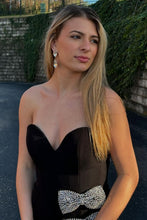 Load image into Gallery viewer, Stylish Mermaid Sweetheart Black Long Prom Dress with Bowknot Split Front