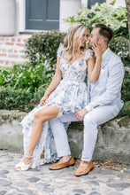 Load image into Gallery viewer, Gorgeous A Line Sweetheart Blue Floral Printed Long Party Dress with Split Front