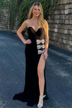Load image into Gallery viewer, Stylish Mermaid Sweetheart Black Long Prom Dress with Bowknot Split Front