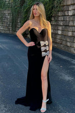 Load image into Gallery viewer, Stylish Mermaid Sweetheart Black Long Prom Dress with Bowknot Split Front