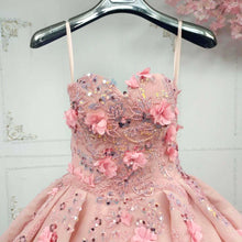 Load image into Gallery viewer, Gorgeous A Line Sweetheart Pink Ball Gown Quinceanera Dress with Appliques Flowers