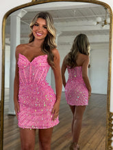 Load image into Gallery viewer, Luxurious Sheath Sweetheart Red Corset Homecoming Dress with Sequins