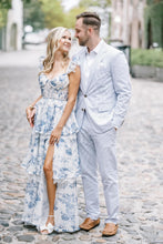 Load image into Gallery viewer, Gorgeous A Line Sweetheart Blue Floral Printed Long Party Dress with Split Front