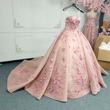 Load image into Gallery viewer, Gorgeous A Line Sweetheart Pink Ball Gown Quinceanera Dress with Appliques Flowers