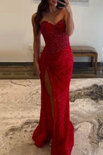 Load image into Gallery viewer, Sparkly Mermaid Sweetheart Gold Long Prom Dress with Beading