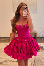 Load image into Gallery viewer, Princess A Line Strapless Red Corset Homecoming Dress with Bowknot