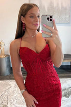 Load image into Gallery viewer, Sexy V Neck Spaghetti Straps Lace Homecoming Dress With Applique