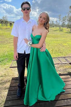 Load image into Gallery viewer, Princess A Line Sweetheart Green Long Prom Dress with Split Front