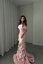 Load image into Gallery viewer, Gorgeous Mermaid Off the Shoulder Pink Formal Dress with 3D Flowers
