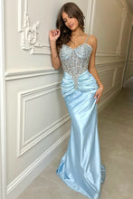 Load image into Gallery viewer, Sparkly Mermaid Spaghetti Straps Blue Long Prom Dress with Beading