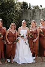 Load image into Gallery viewer, Classic A Line Strapless White Satin Long Wedding Dress with Sweep Train