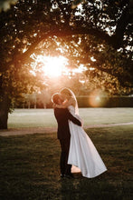 Load image into Gallery viewer, Classic A Line Strapless White Satin Long Wedding Dress with Sweep Train