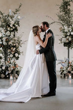 Load image into Gallery viewer, Classic A Line Strapless White Satin Long Wedding Dress with Sweep Train