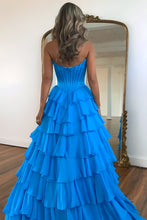 Load image into Gallery viewer, Stunning A-Line Sweetheart Satin Top Long Tiered Chiffon Prom Dress with Slit