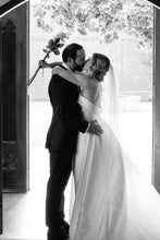 Load image into Gallery viewer, Classic A Line Strapless White Satin Long Wedding Dress with Sweep Train