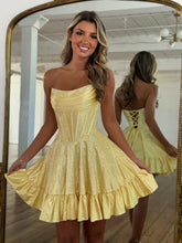 Load image into Gallery viewer, Chic A Line Strapless Yellow Short Homecoming Dress with Beading