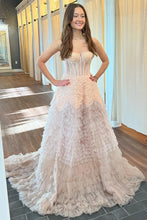 Load image into Gallery viewer, Princess A Line Sweetheart Light Pink Corset Prom Dress with Ruffles