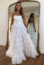 Load image into Gallery viewer, Gorgeous Royal Blue A-Line Sparkly Long Layered Chiffon Prom Dress With Slit