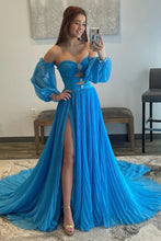 Load image into Gallery viewer, Stylish A Line Sweetheart Blue Long Prom Dress with Keyhole