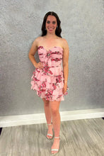 Load image into Gallery viewer, New A Line Sweetheart Blue Printed Short Homecoming Dress with Ruffles