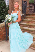 Load image into Gallery viewer, Charming A Line Sweetheart Blue Long Prom Dress with Ruffles