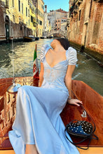 Load image into Gallery viewer, Charming A Line Sweetheart Grey Blue Long Party Dress with Lace