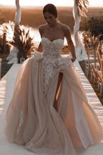 Load image into Gallery viewer, Gorgeous A Line Sweetheart Champagne Long Wedding Dress with Appliques