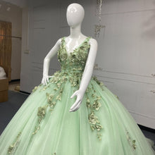 Load image into Gallery viewer, Charming A Line V Neck Green Quinceanera Dress with Criss Cross Back Appliques