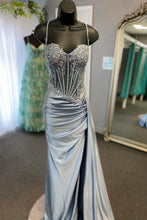 Load image into Gallery viewer, Stunning Mermaid Spaghetti Straps Long Glitter Prom Dress with High Slit