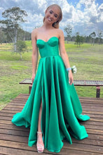 Load image into Gallery viewer, Princess A Line Sweetheart Green Long Prom Dress with Split Front