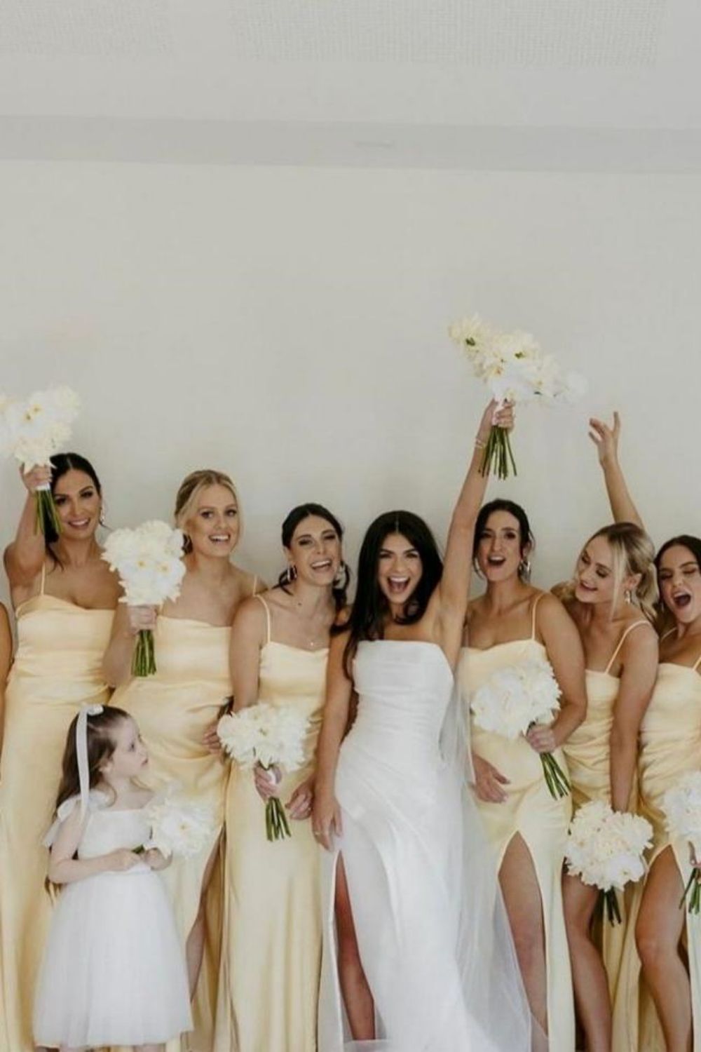 A Line Spaghetti Straps Yellow Long Bridesmaid Dress with Split Front