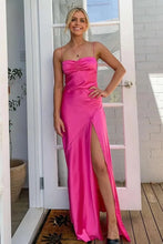 Load image into Gallery viewer, Simple Sheath Spaghetti Straps Pink Long Party Dress with Split Front